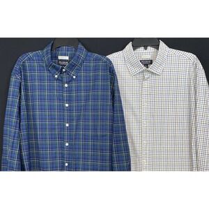 Lot of 2 Jos A Bank Mens XL Tailored Fit Plaid Button Down Shirt Comfort Stretch